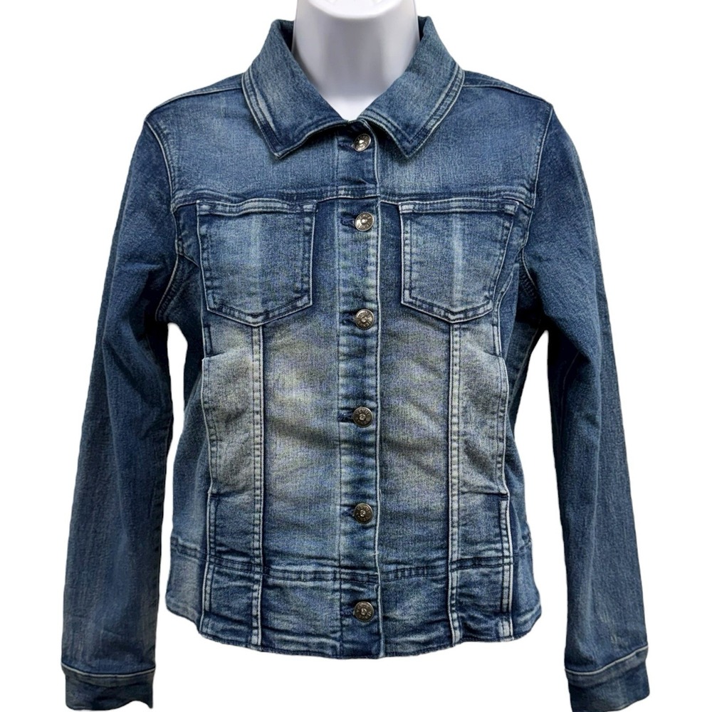 Venus Women's Size Small Blue Denim Jean Jacket Pockets Long Sleeve Button Close